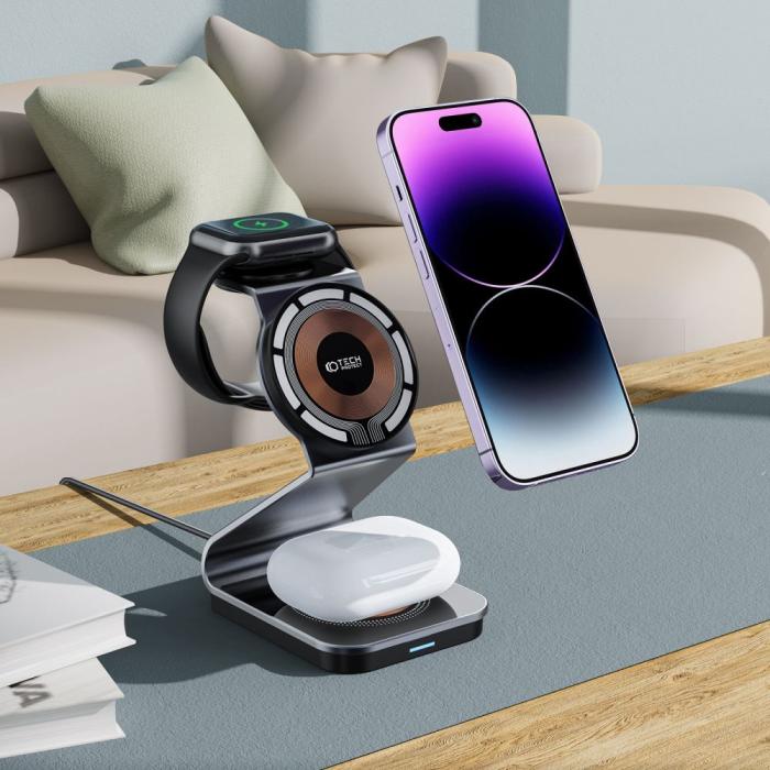 Bild 6, Tech-Protect Tech-Protect 15W 3in1 Magnetisk MagSafe Laddare Svart - Teknikhallen.se