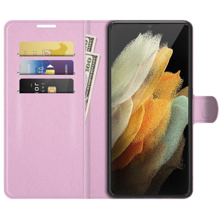Bild 4,  Samsung Galaxy S22 Ultra Fodral Litchi Läder Ljus Rosa - Teknikhallen.se