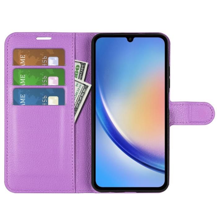 Bild 2,  Samsung Galaxy A35 5G Fodral Läder Litchi Lila - Teknikhallen.se