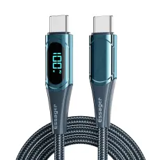 ESSAGER ESSAGER 1m 100W USB-C - USB-C LED Snabbladdning Bl&aring; - Teknikhallen.se