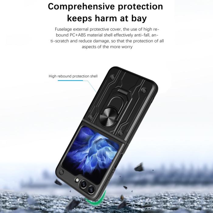 Bild 3,  Galaxy Z Flip 6 / 7 FE Skal Armor Hyrbid Ringskal Svart - Teknikhallen.se