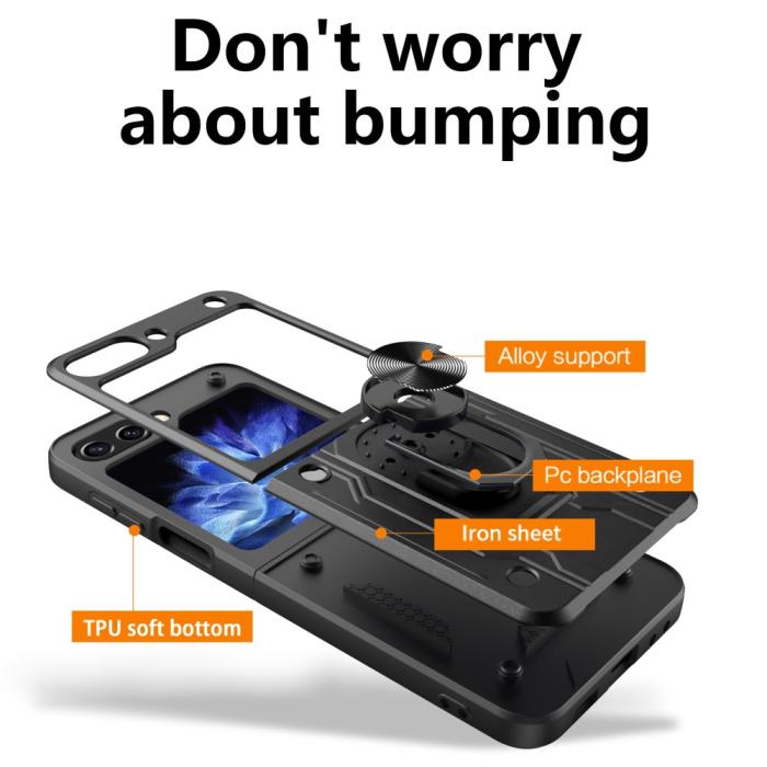 Bild 5,  Galaxy Z Flip 6 / 7 FE Skal Armor Hyrbid Ringskal Svart - Teknikhallen.se