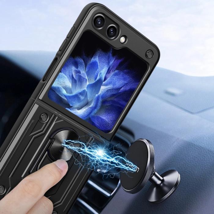 Bild 6,  Galaxy Z Flip 6 / 7 FE Skal Armor Hyrbid Ringskal Svart - Teknikhallen.se