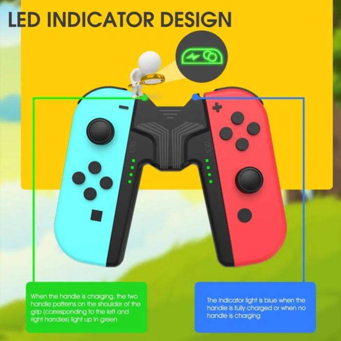 Bild 2, AOLION AOLION Nintendo Switch Joy-Con Charging Grip LED Svart - Teknikhallen.se