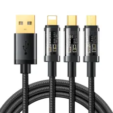 JOYROOM Joyroom 1.2m 3.5A 3in1 USB-C / Lightning / MicroUSB Nylonkabel Svart - Teknikhallen.se