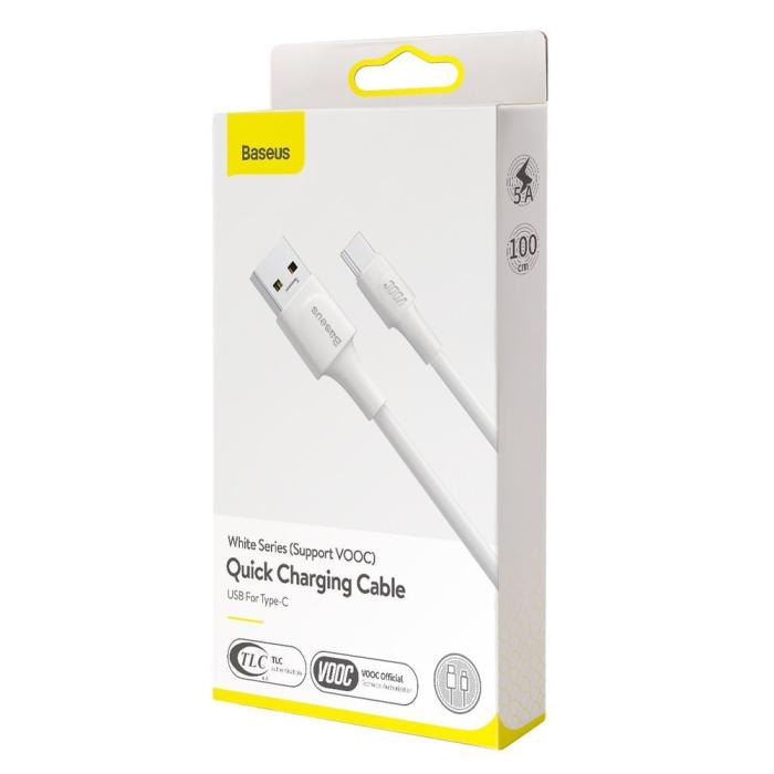 Bild 3, BASEUS Baseus VOOC 1m 5A USB-C QC3.0 Kabel - Vit - Teknikhallen.se