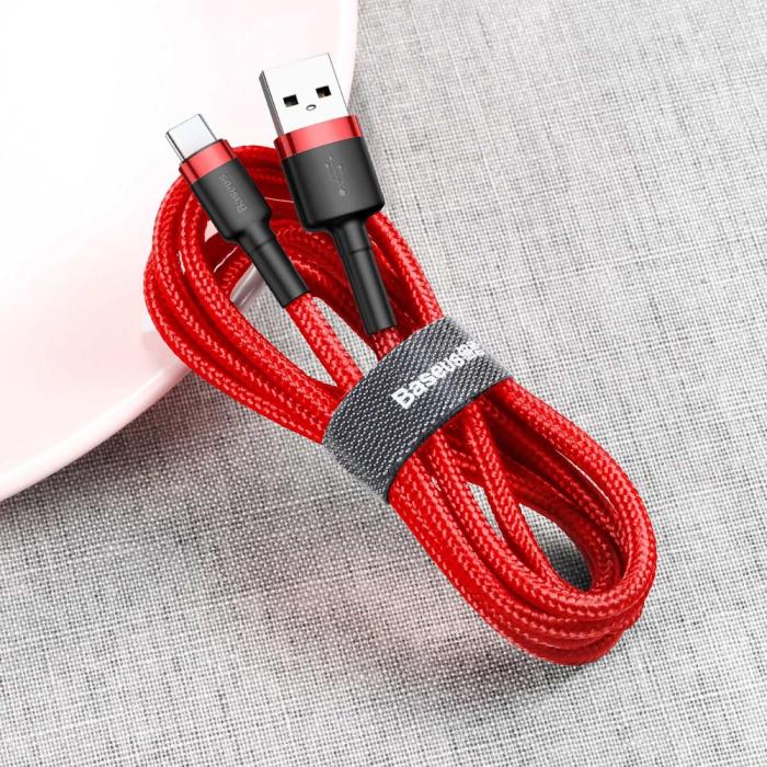 Bild 4, BASEUS Baseus Cafule 2m USB-C QC3.0 Laddningskabel - Röd - Teknikhallen.se