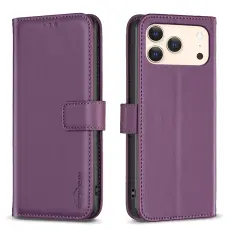 BINFEN BINFEN iPhone 17 Pro Fodral L&auml;der M&ouml;rk Lila - Teknikhallen.se
