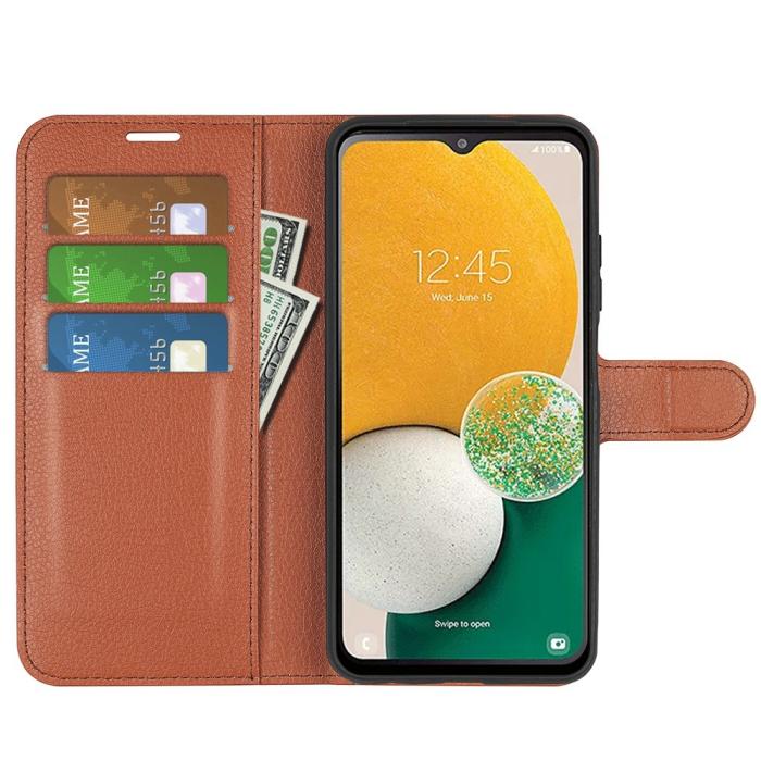 Bild 2,  Samsung Galaxy A14 4G/5G Fodral Litchi Läder Brun - Teknikhallen.se