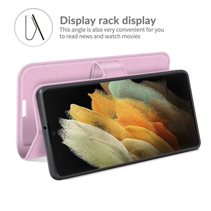Bild 6,  Samsung Galaxy S22 Ultra Fodral Litchi Läder Ljus Rosa - Teknikhallen.se