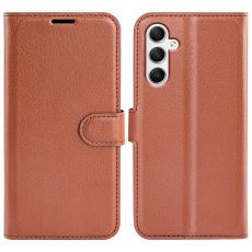  Samsung Galaxy A35 5G Fodral L&auml;der Litchi Brun - Teknikhallen.se