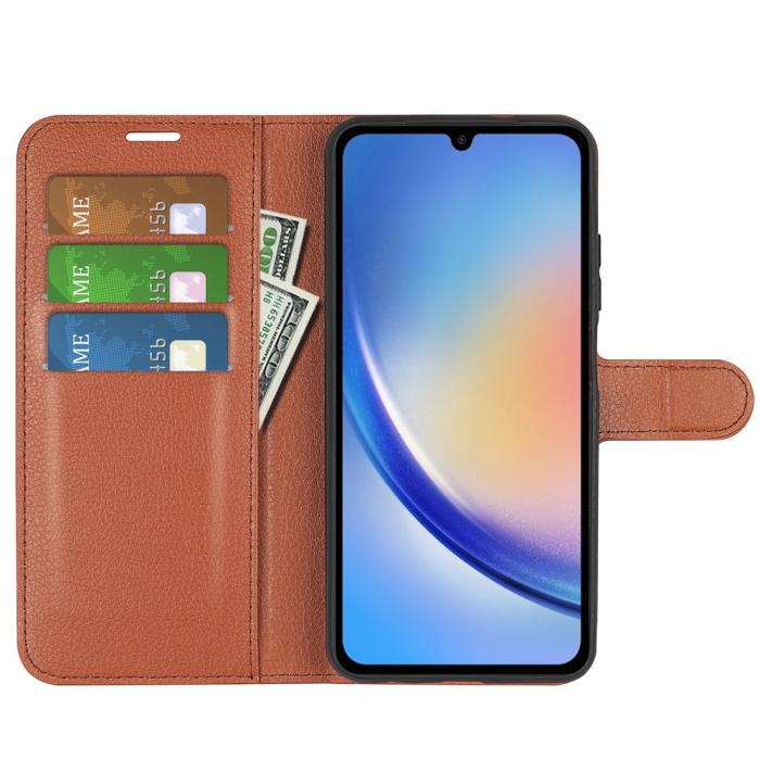 Bild 2,  Samsung Galaxy A35 5G Fodral Läder Litchi Brun - Teknikhallen.se