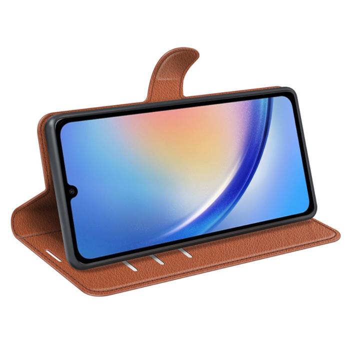 Bild 3,  Samsung Galaxy A35 5G Fodral Läder Litchi Brun - Teknikhallen.se