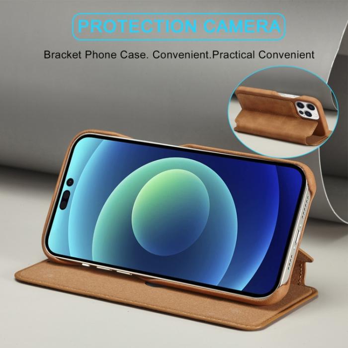 Bild 6, LC.IMEEKE LC.IMEEKE iPhone 14 Pro Fodral Slim Flip Brun - Teknikhallen.se