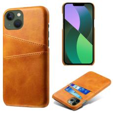 iPhone 15 Plus Skal L&auml;der Med 2 Kortfack Orange - Teknikhallen.se