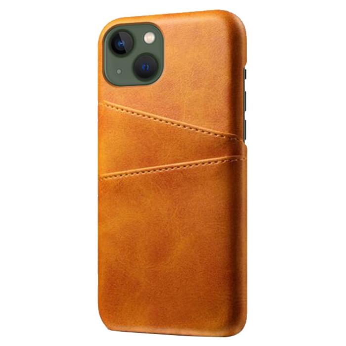 Bild 2,  iPhone 15 Plus Skal Läder Med 2 Kortfack Orange - Teknikhallen.se