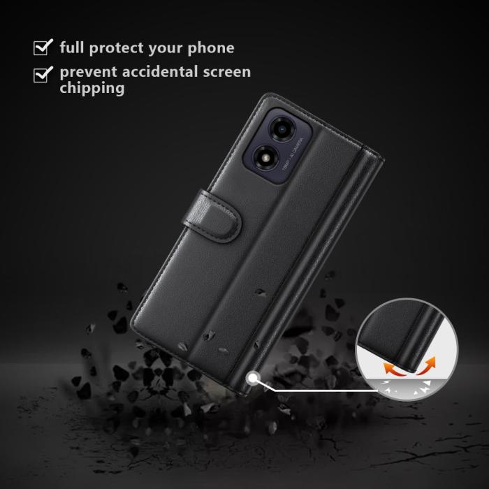 Bild 4,  Motorola Moto G04 4G/G24 4G Äkta Läder Fodral Svart - Teknikhallen.se
