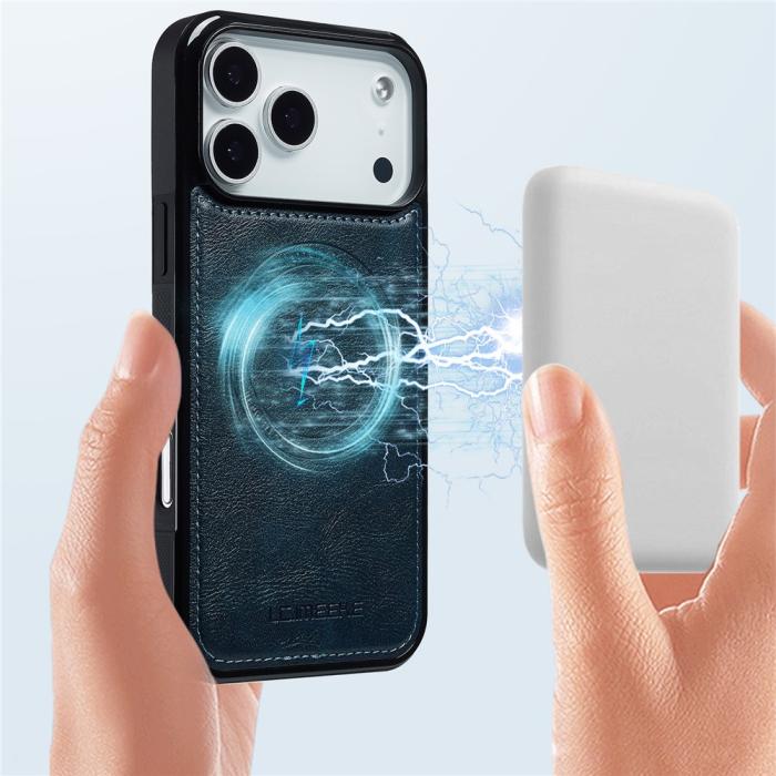 Bild 4, LC.IMEEKE LC.IMEEKE iPhone 17 Pro Max Skal MagSafe Läder Blå - Teknikhallen.se