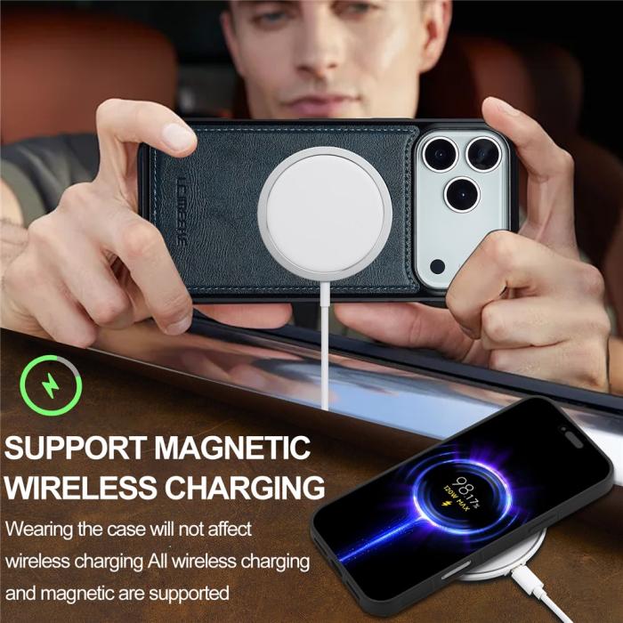 Bild 6, LC.IMEEKE LC.IMEEKE iPhone 17 Pro Max Skal MagSafe Läder Blå - Teknikhallen.se