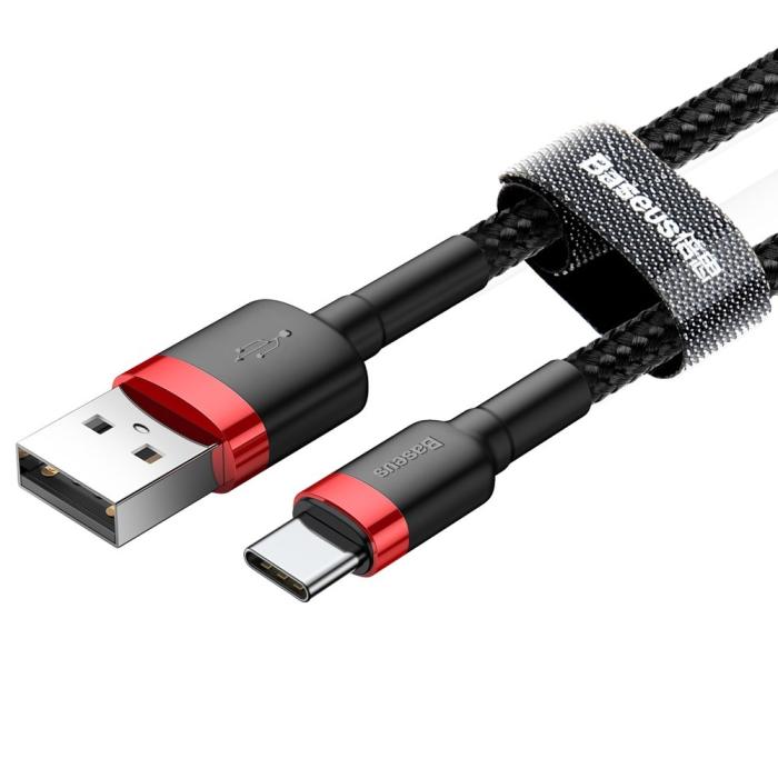 Bild 3, BASEUS Baseus Cafule 3m USB-C QC3.0 Laddningskabel - Svart/Röd - Teknikhallen.se