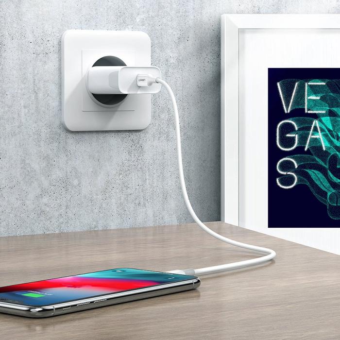 Bild 3, UGREEN Ugreen 1m MFi 18W 3A Lightning - USB-C Kabel - Vit - Teknikhallen.se