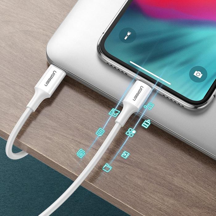 Bild 4, UGREEN Ugreen 1m MFi 18W 3A Lightning - USB-C Kabel - Vit - Teknikhallen.se