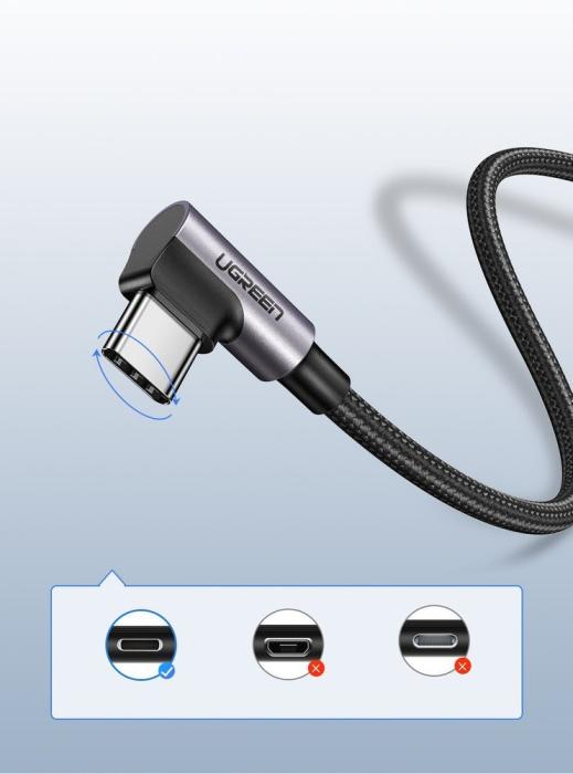 Bild 5, UGREEN Ugreen 2m 3A Elbow USB-C Flätad Nylonkabel - Grå - Teknikhallen.se