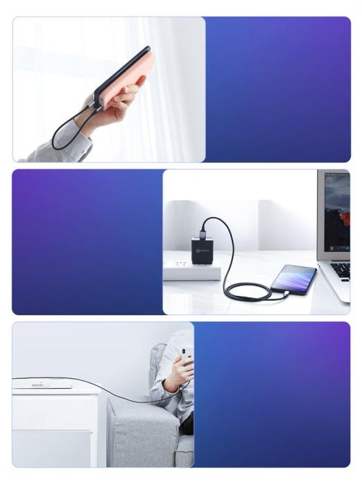 Bild 4, UGREEN Ugreen 3A 2m QC3.0 USB-C Flätad Nylonkabel - Grå - Teknikhallen.se