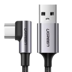 UGREEN Ugreen 2m 3A Elbow USB-C Fl&auml;tad Nylonkabel - Gr&aring; - Teknikhallen.se