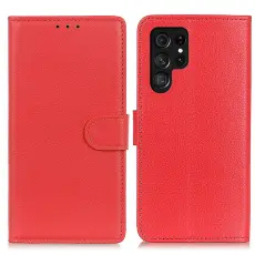  Samsung Galaxy S26 Ultra Fodral Litchi L&auml;der R&ouml;d - Teknikhallen.se