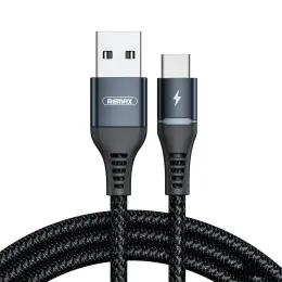 REMAX Remax 1m 2.4A USB-C Nylonkabel Med LED - Svart - Teknikhallen.se