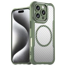  iPhone 16 Pro Max Skal MagSafe Hybrid Kolfiber Textur Gr&ouml;n - Teknikhallen.se