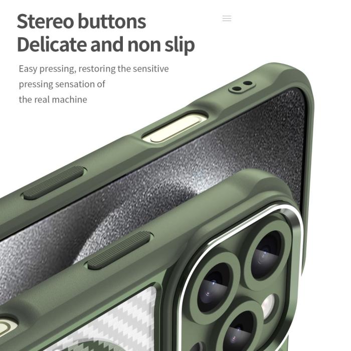 Bild 6,  iPhone 16 Pro Max Skal MagSafe Hybrid Kolfiber Textur Grön - Teknikhallen.se