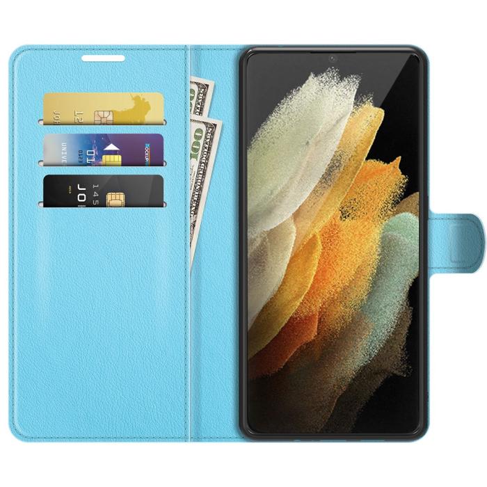 Bild 4,  Samsung Galaxy S22 Ultra Fodral Litchi Läder Ljus Blå - Teknikhallen.se