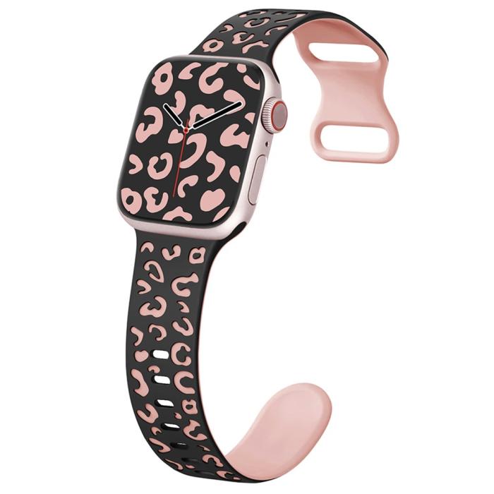 Bild 2,  Apple Watch 42/44/45/46/49 mm Klockarmband Leopard Svart/Rosa - Teknikhallen.se