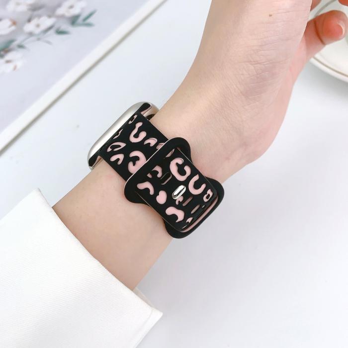 Bild 4,  Apple Watch 42/44/45/46/49 mm Klockarmband Leopard Svart/Rosa - Teknikhallen.se