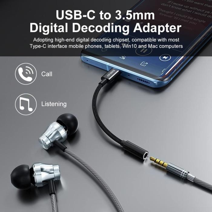 Bild 2, ENKAY ENKAY USB-C - 3.5 mm AUX Adapter, DAC Svart - Teknikhallen.se