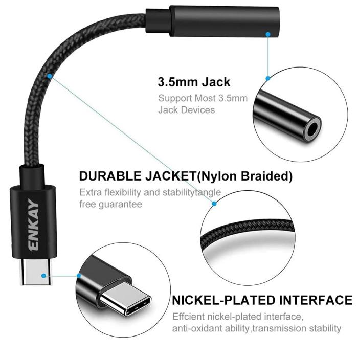 Bild 4, ENKAY ENKAY USB-C - 3.5 mm AUX Adapter, DAC Svart - Teknikhallen.se