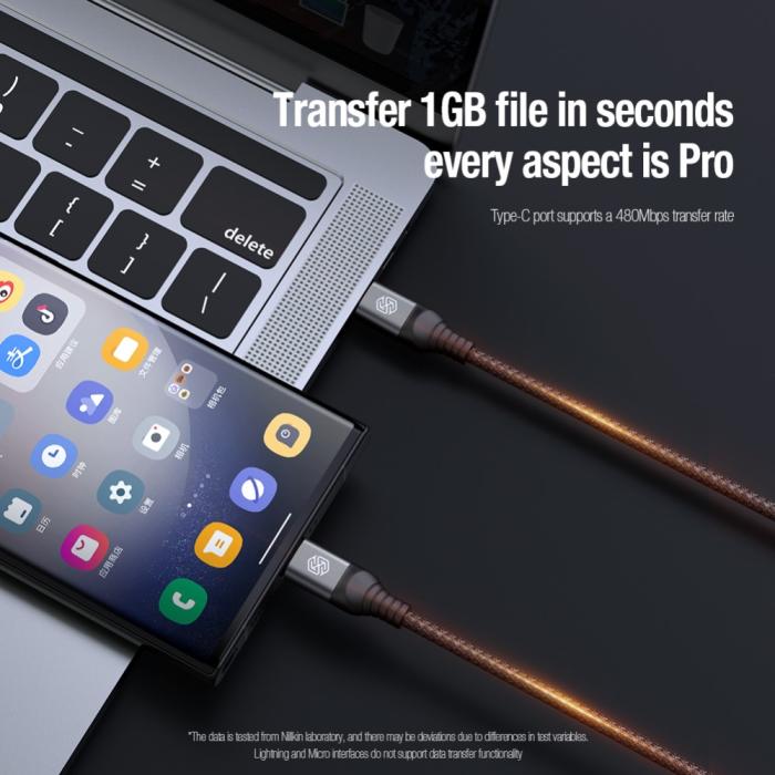 Bild 5, NILLKIN NILLKIN 4.4A 3in1 Lightning/USB-C/MicroUSB Laddningskabel Nylon Blå - Teknikhallen.se