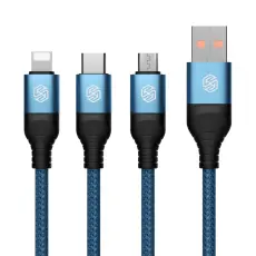 NILLKIN NILLKIN 4.4A 3in1 Lightning/USB-C/MicroUSB Laddningskabel Nylon Bl&aring; - Teknikhallen.se
