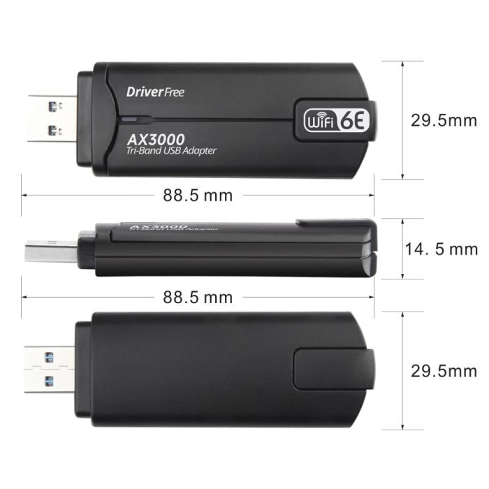 Bild 6,  Wi-Fi Receiver USB 3.0 AX-3000 WiFi6 Nätverkskort Svart - Teknikhallen.se