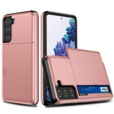  Samsung Galaxy S21 - Hybrid Skal Med Kortfack - Ros&eacute;guld - Teknikhallen.se