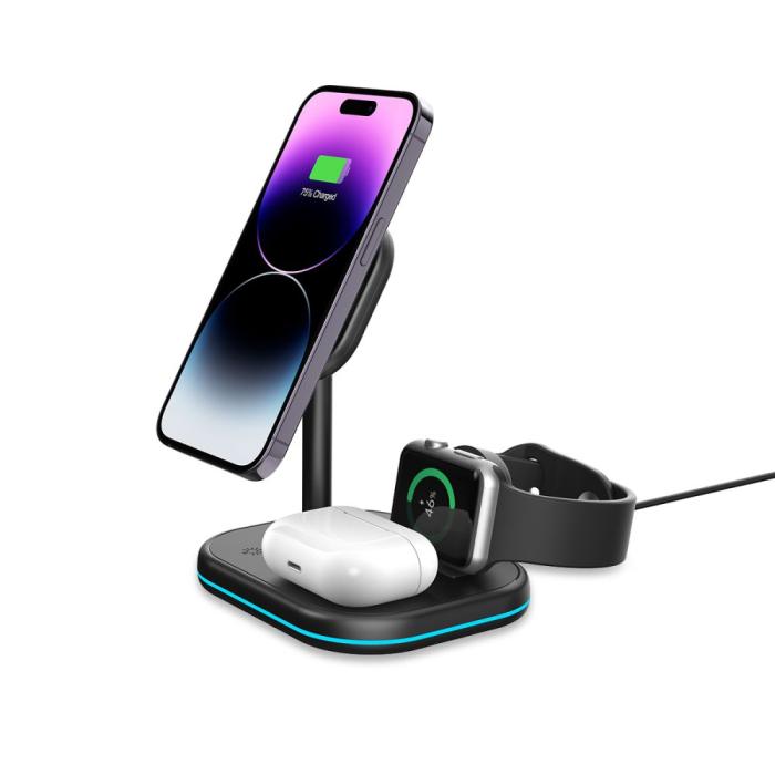 Bild 2, Tech-Protect Tech-Protect 15W 3in1 Magnetisk MagSafe Laddare Svart - Teknikhallen.se