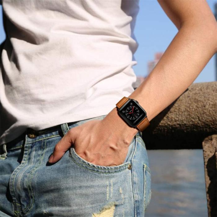 Bild 2, Tech-Protect Tech-Protect Äkta Läder Armband Apple Watch 42/44/45/46/49 mm Brun - Teknikhallen.se