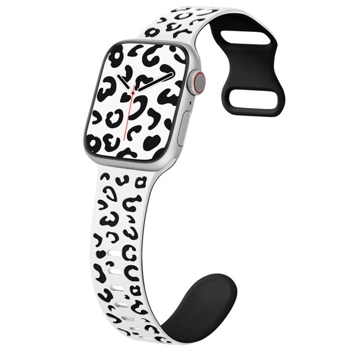 Bild 2,  Apple Watch 38/40/41/42 Klockarmband Leopard Vit/Svart - Teknikhallen.se