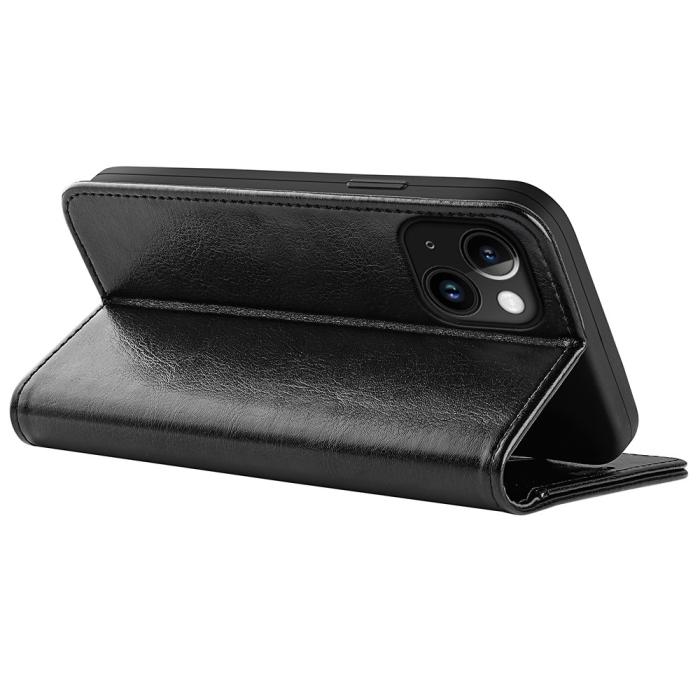 Bild 4,  iPhone 15 Plus Fodral Crazy Horse Läder Svart - Teknikhallen.se