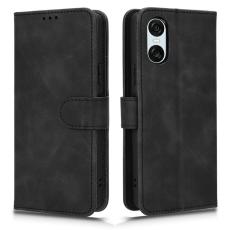  Sony Xperia 10 VI Fodral Skin Touch L&auml;der Fodral Svart - Teknikhallen.se