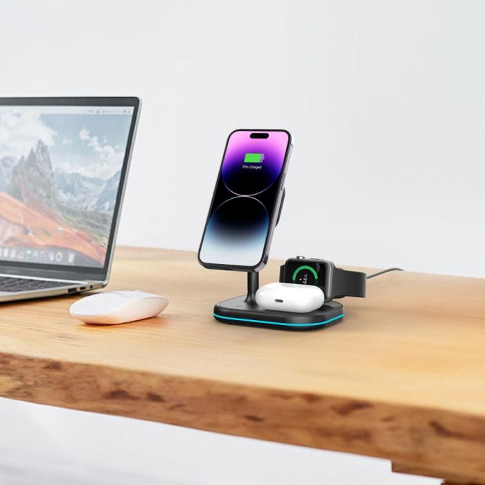 Bild 6, Tech-Protect Tech-Protect 15W 3in1 Magnetisk MagSafe Laddare Svart - Teknikhallen.se