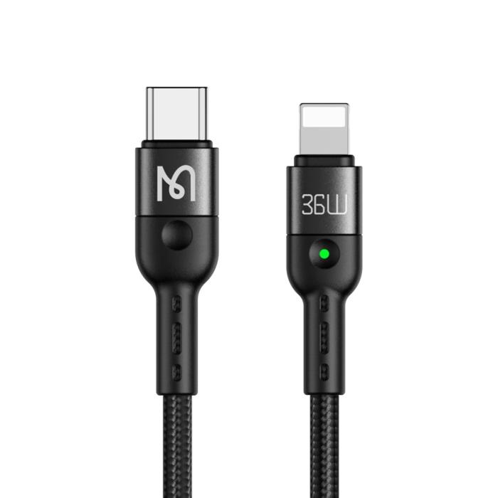 Bild 2, MCDODO Mcdodo 36W PD USB-C - Lightning Flexibel Nylonkabel Svart - Teknikhallen.se