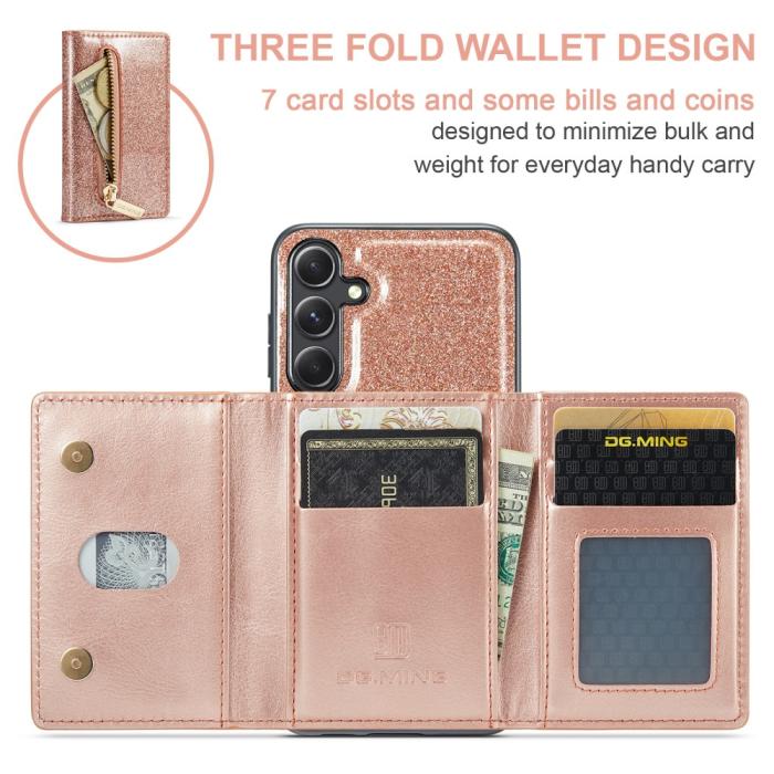 Bild 6, DG.MING DG.MING Galaxy S23 FE Skal Magnetisk Plånbok Glitter Roséguld - Teknikhallen.se